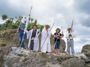 Toguchi Ayako (79) leads prayers at Unjami Festival on Kouri Island, Okinawa